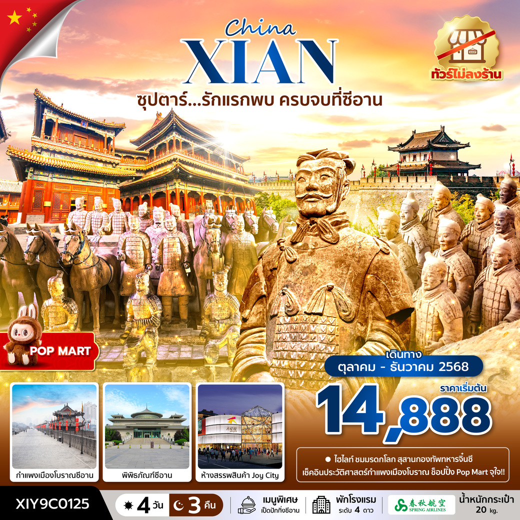 ทัวร์จีน ซุปตาร์...รักแรกพบ ครบจบที่ซีอาน No Shopping  4วัน 3คืน (9C)
