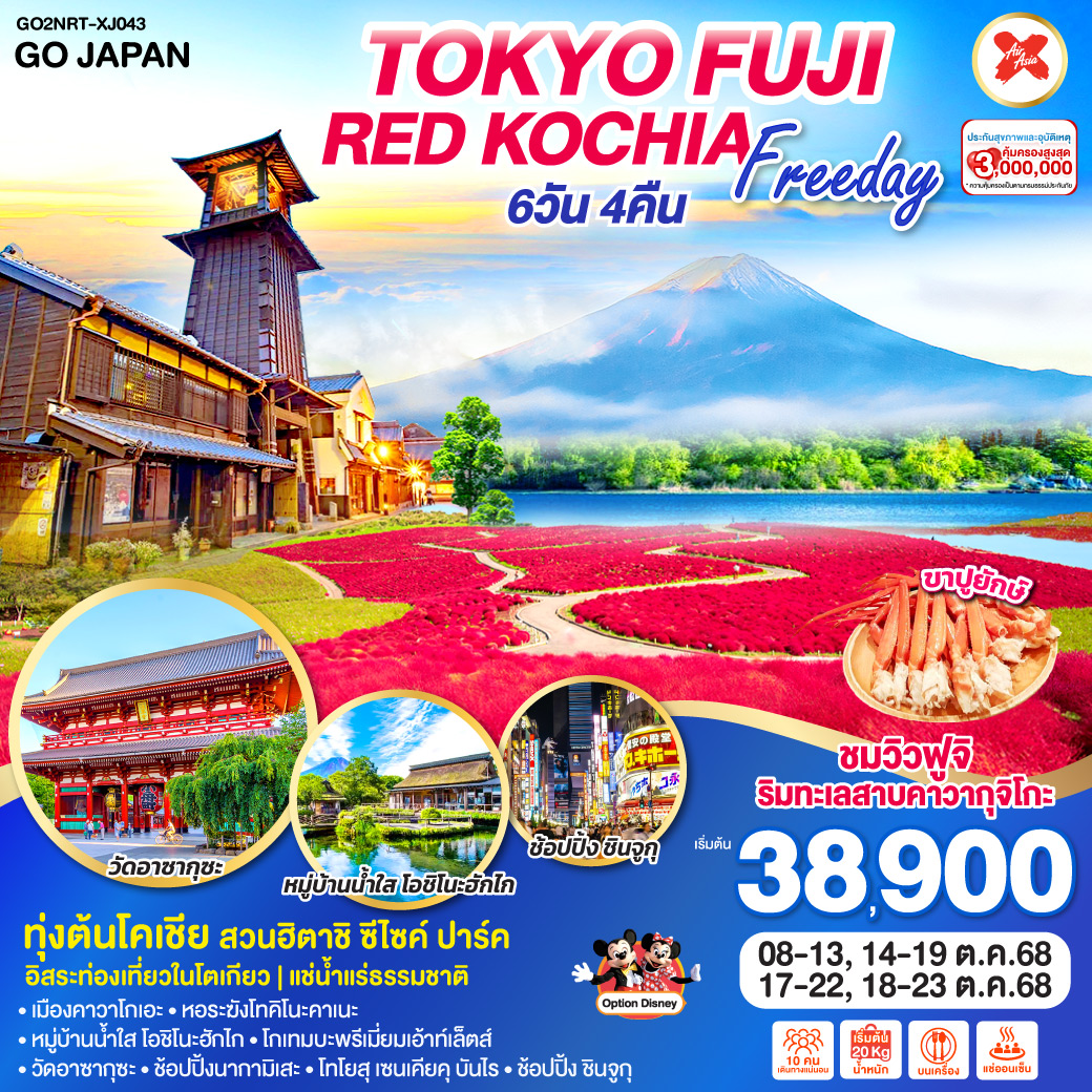 ทัวร์ญี่ปุ่น TOKYO FUJI RED KOCHIA FREEDAY 6วัน 4คืน [XJ]