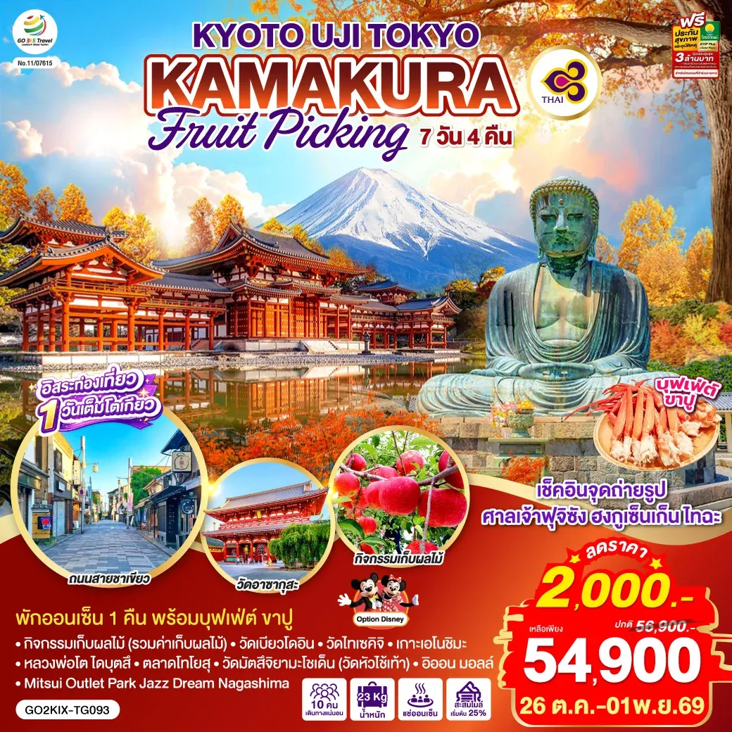 ทัวร์ญี่ปุ่น KYOTO UJI TOKYO KAMAKURA FRUIT PICKING 7วัน 4คืน (TG)