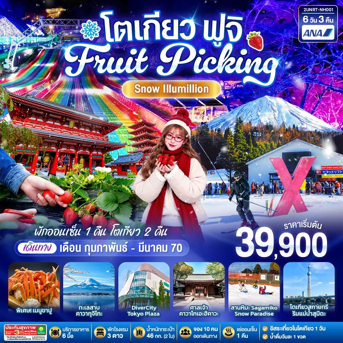 ทัวร์ญี่ปุ่น โตเกียว ฟูจิ FRUIT PICKING SNOW Illumillion 6วัน 3คืน (NH)