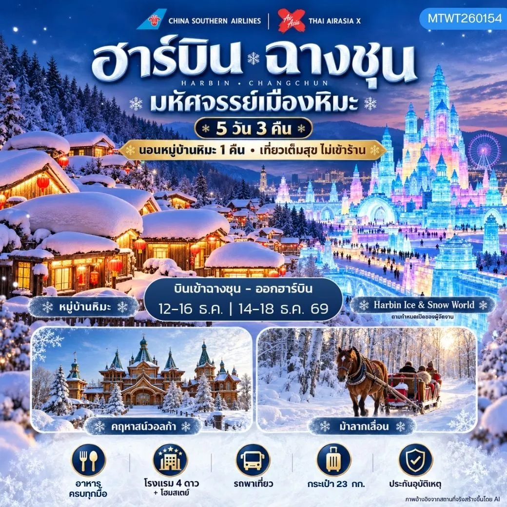 ทัวร์จีน เมืองฮาร์บิน ฉางชุน 5วัน 3คืน (CZ) *เที่ยวเต็มสุข ไม่เข้าร้าน*